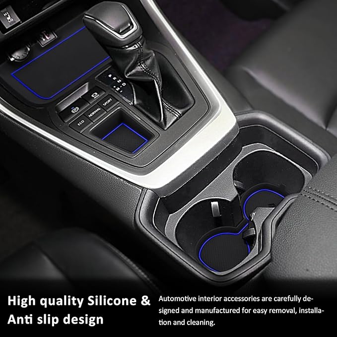 Auovo 3D Cup Holder Insert Liners Compatible with Toyota RAV4 Accessories 2025 2024 2023 2022 2021 2020 2019 Car Custom Cup Holder Mats Pads 4-pc Set (Dark Blue Trim)