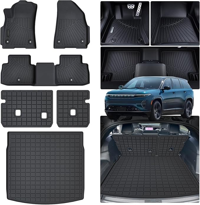 Floor Mats & Trunk Mat for 2025 Jeep Wagoneer S 4xe EV with Backrest Mat TPE All Weather Protection Car Floor Liners with Cargo Liners Accessories