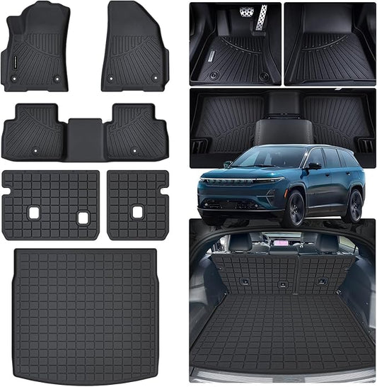 Floor Mats & Trunk Mat for 2025 Jeep Wagoneer S 4xe EV with Backrest Mat TPE All Weather Protection Car Floor Liners with Cargo Liners Accessories