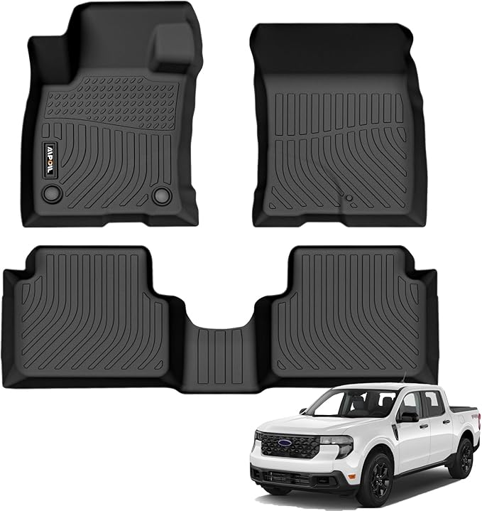 AIPOIL® Floor Mats for 2022-2025 Ford Maverick (Not for Hybrid) Fits 1st & 2nd Row TPE All Weather Anti-Slip Floor Liners Full Set Custom Car Mats Accessories, Black
