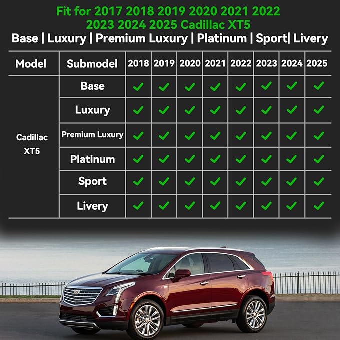 for Cadillac XT5 Floor Mats 2025 2017-2024,Car Mats for Cadillac XT5 All Weather Floor Mats Cargo Liner Accessories 2017-2025