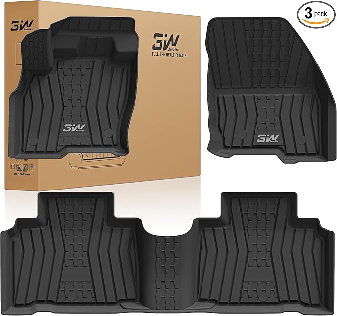 3W Floor Mats for Lincoln MKX 2016 2017 2018 & Lincoln Nautilus 2019-2022, Custom Fit TPE All Weather Floor Liners, 1st & 2nd Row Full Set, Black