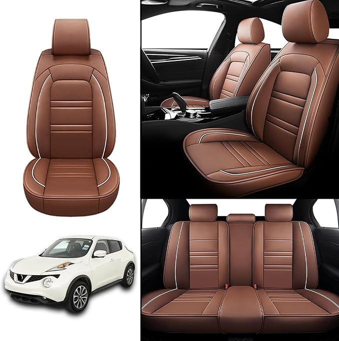 Seat Covers for Nissan Car Juke 2011-2017 | 5-Seats Leather Seat Covers, Easy to Install Automotive Seat Covers Full Set (Full Set, Coffee)