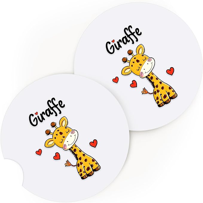 2 Pack Giraffe Car Cup Holder Coaster, Cute Car Interior Accessories Drink Coaster for Women & Men, Giraffe Lovers Themed Gifts Stuff Accessories Things Merchandise Items!