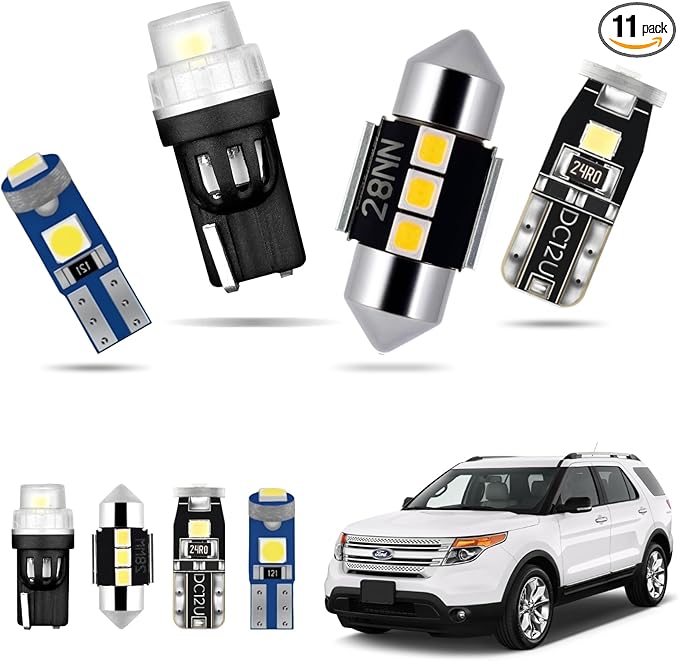 EASY EAGLE 11Pcs Car Interior Lights: Super Bright Bulbs for 2011 2012 2013 2014 2015 2016 2017 2018 2019 2020 Explorer 6000K White LED Lighting Package Kit Includes Light Accessories Install Tool