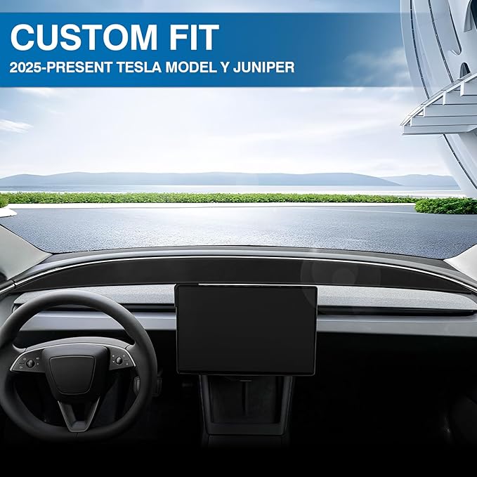 KUST Car Dash Cover Compatible with Tesla Model Y Juniper 2025 2026 Polyester Dashboard Cover Dash Carpet Non-Slip Interior Accessories for Model Y Juniper Custom Fit Dash Mat No Glare Black
