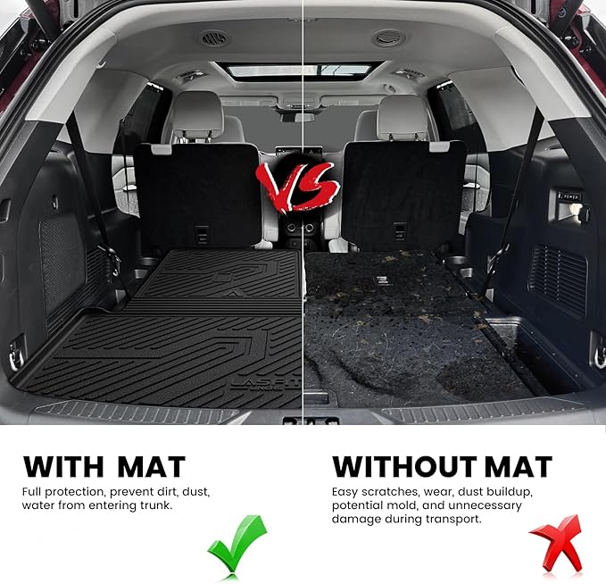 LASFIT Trunk & Backrest Mat for Ford Explorer 2020-2025 2026, Custom Fit All Weather Protector TPE One-Piece Design Easy Installation Trunk with Seatback Mat, 1pc Black