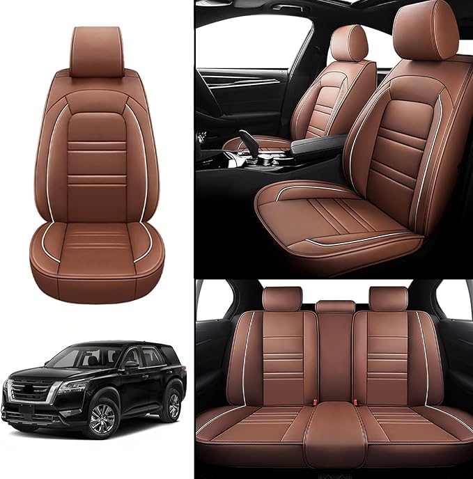 Seat Covers for Nissan Car Pathfinder 2000-2025 | 5-Seats Leather Seat Covers, Easy to Install Automotive Seat Covers Full Set (Full Set, Coffee)