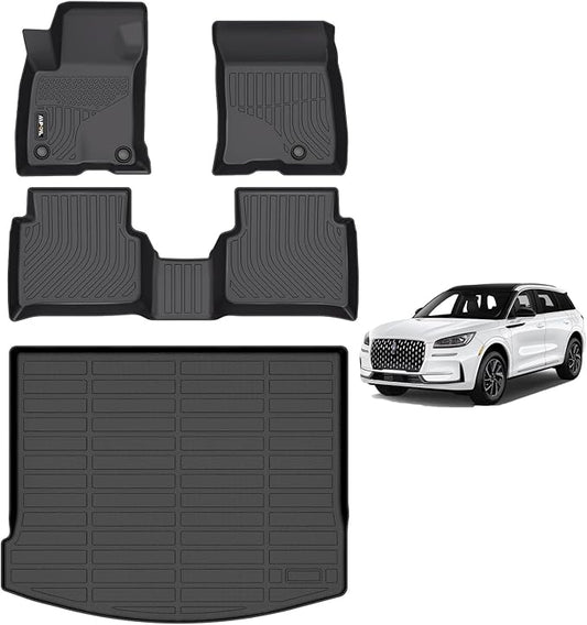 AIPOIL® Floor Mats & Cargo Liner Set for Lincoln Corsair 2020-2025 (Not for Hybrid) All Weather Protection TPE Anti-Slip Automotive Full Set Custom Car Mats Accessories - Black