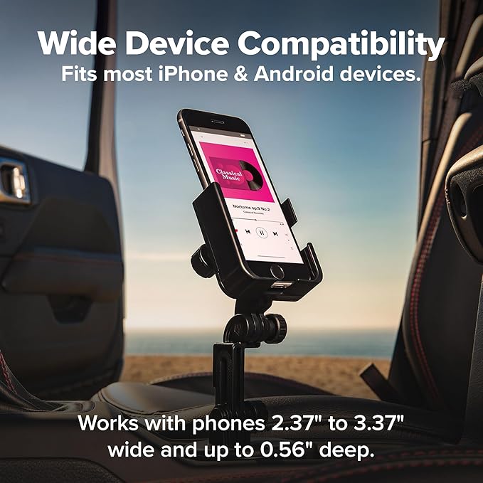 WeatherTech CupFone with Extension – Adjustable, Universal Cup Holder Cell Phone Mount Car & Truck Accessory – Best Design for iPhone & Smartphone Charging – Black Plastic Knobs