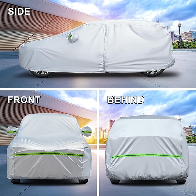 Full Car Cover Universal 6 Layers Outdoor Thicked All Weather Cover, Sunshield, Waterproof, Snow Proof, UV Proof, Scratch Proof, Bird Droppings, 6 Reflective Strips, Fits Hatchbacks up to 173 "
