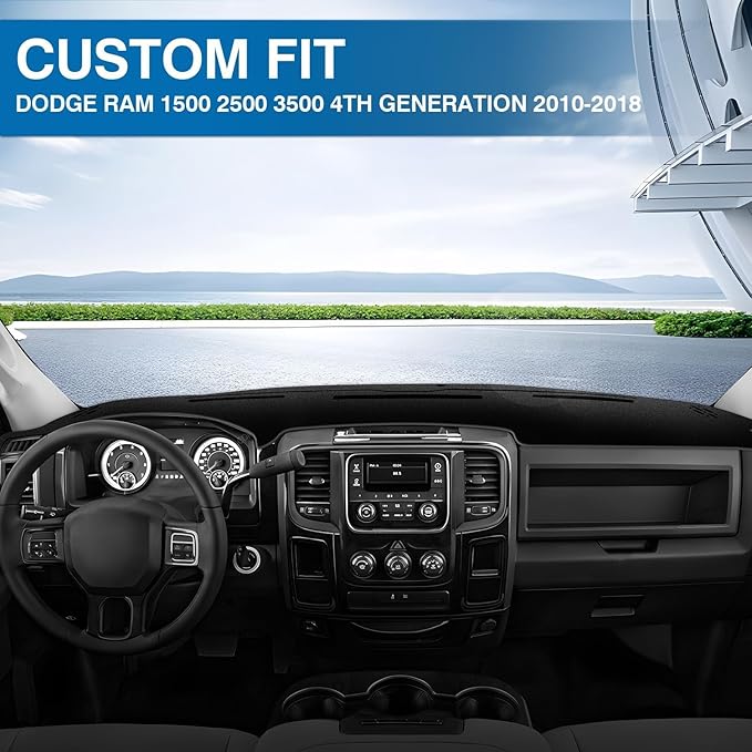 KUST Car Dash Cover for 2010-2018 Dodge Ram 1500 2500 3500 Non-Slip Dashboard Cover Polyester Dashboard Mat Pad Interior Accessories for Ram Pickup Custom Fit Dash Mat No Glare Black