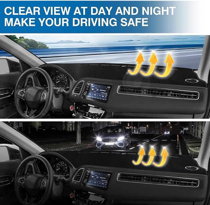 KUST Car Dash Cover for Honda HR-V HRV 2016-2021 2022 Dashboard Cover Non-Slip Center Console Dash Cover Interior for Honda HR-V HRV Accessories Custom Fit Dash Mat Sunshade Windshield Glare Black