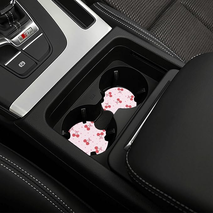 Pink Cherries and Bows Steering Wheel Cover for Women Men,Anti-Slip Breathable Car Steering Wheel Cover Elastic Protection with 2 Pieces Car Coasters,Universal 15" Fit Auto,Suvs,Truck