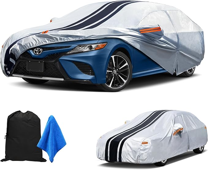 [2025 Upgrade] 10-Layer Car Cover Waterproof All Weather. Outdoor Full Exterior Covers for Automobiles Honda Accord, Toyota Camry, Nissan Altima/Maxima, Tesla Model 3.Size A7(Length 186 to 193 inch)