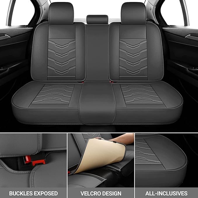 AOOG Leather Car Seat Covers Universal fit Most Sedans SUV Trucks, (Full Set, Grey)