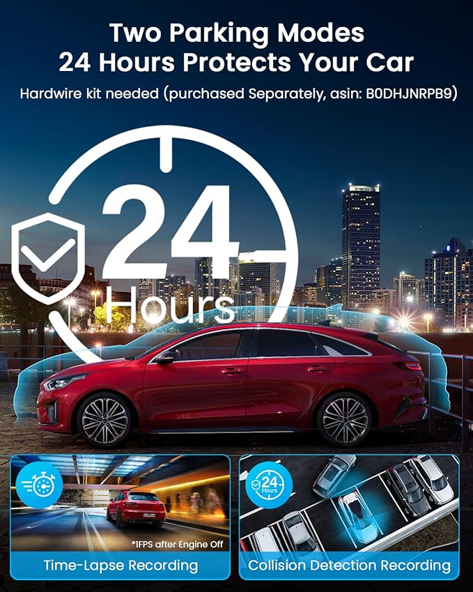 iiwey N7 3 Channel Dash Cam Front and Rear Inside 3K+1080P+1080P with 128GB SD Card, 5GHz WiFi, Rotatable Side Camera for Car, IR Night Vision, 24/7 Recording, G-Sensor, Parking Mode