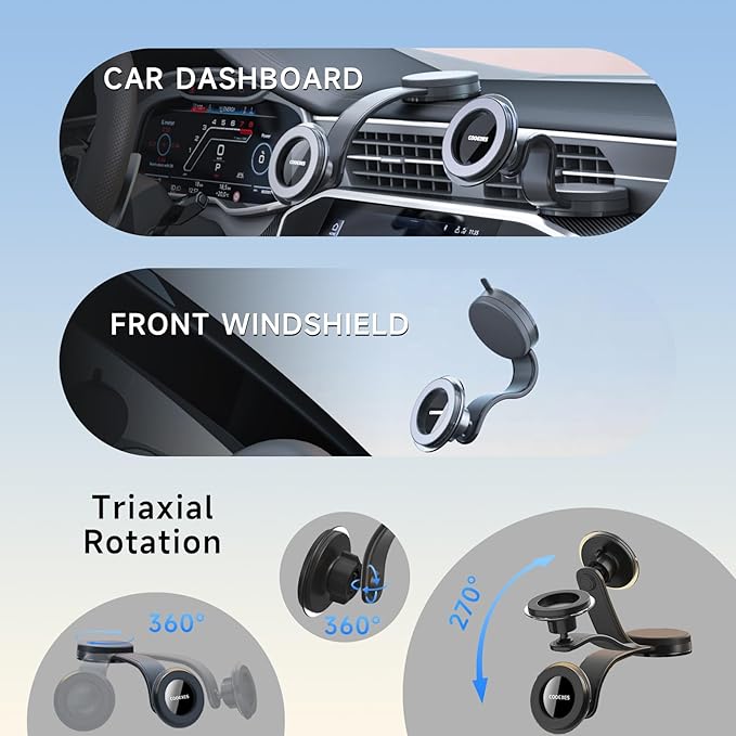 for MagSafe Phone Holder for Car, Magnetic Car Mount with 360°Rotation Vacuum Suction Cup Car Mount for Car - 108LBS,Memory Alloy Bendable Arm, Car Accessories for iPhone 17/16/15