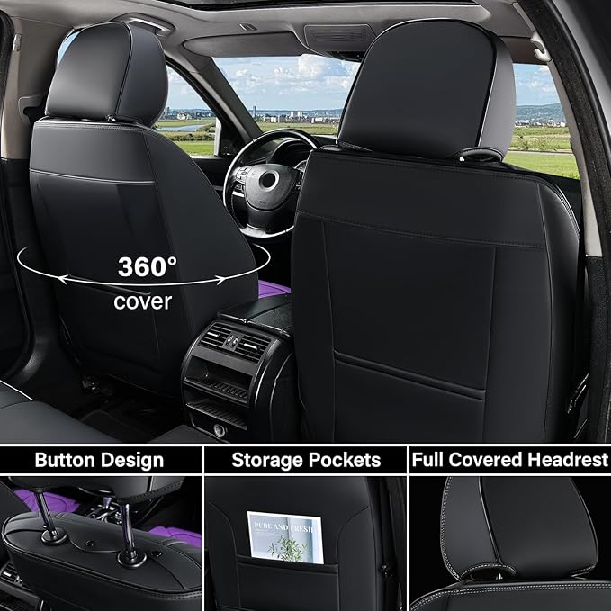 Coverado Front Seat Covers, Leather Seat Covers for Cars, Car Seat Covers Front Seats, Automotive Seat Covers Car Seat Protector Car Accessories Fit for Most Sedans SUV Pick-up Truck(Black&Purple)