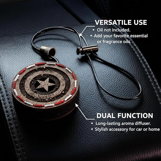 Wood Car Air Freshener — Handmade Car Air Freshener — Captain Shield Designed Fragrance Oil Diffuser in Wooden Gift Box — Aromatherapy Gift Set with diAquatoria Fragrance Oil - 10 ml