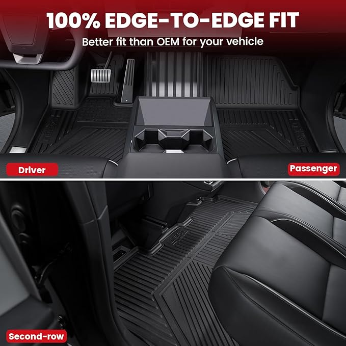 LASFIT Premium Extra Thick Floor Mats & Bed Mat for Tesla Cybertruck 2025/2024/2023 Custom Fit TPE All Weather 1st & 2nd Row Car Accessories Full Set Front Rear Cargo Trunk Liners, 6PCS Black