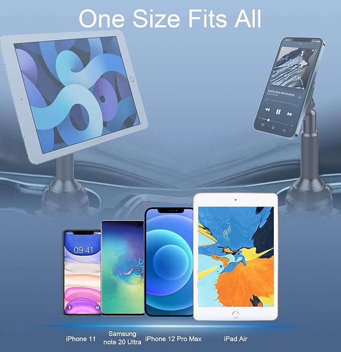 OQTIQ Magnetic Phone Cup Holder for Car - Adjustable Height & Multi-Angle - One-Hand Operation - Compatible with Samsung, Google, & More - Black, Not for MagSafe