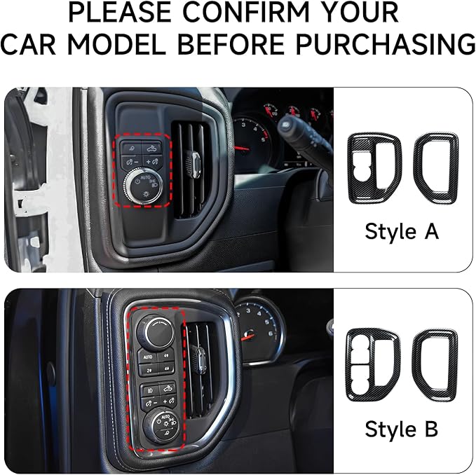 Car ABS Carbon Fiber Dashboard Side Air Vent AC Outlet Interior Trim Decal Cover for 2019-2025 Chevy Silverado | for 2019-2021 GMC Sierra 1500 2500 3500 HD Accessories (Style A)