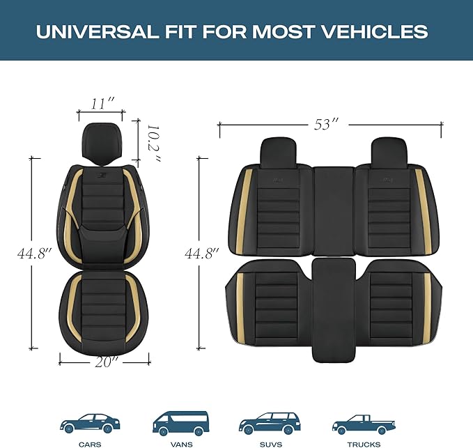 Skechers MAX Cushioning Seat Covers,Memory Foam Leather Car Seat Covers,Waterproof Car Seat Protector Front Seats,Car Seat Cushion Airbag Automotive Universal Fit for Most Cars,Vans,Trucks,SUV,Beige