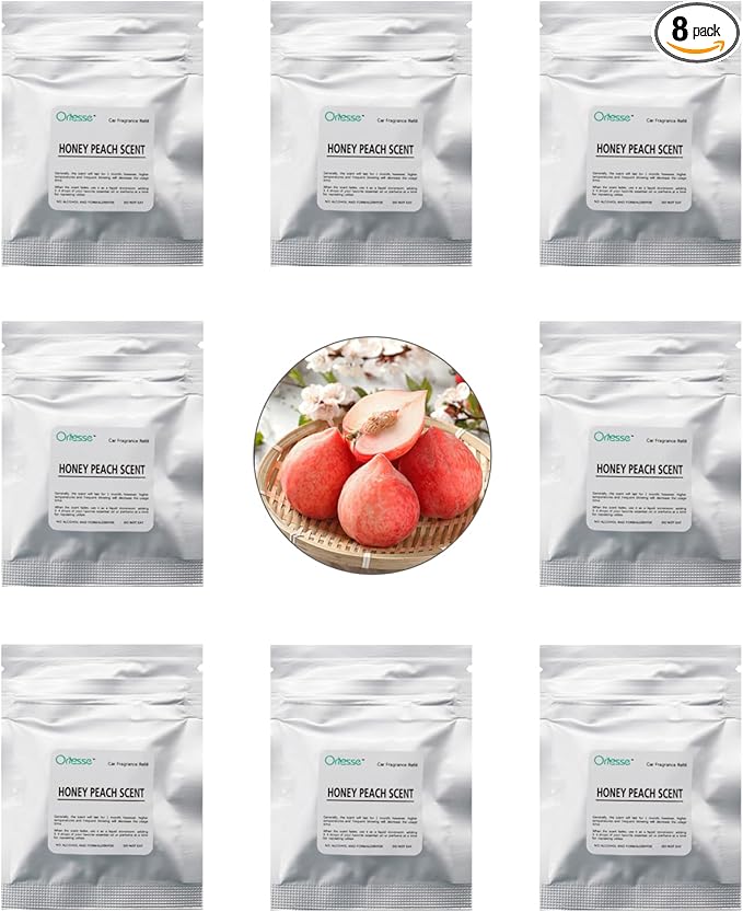 32pcs Honey Peach Car Air Freshener Refill Fragrance Tablets,8 Pack Peach Car Scents Pads for Air Freshener Vent Clips,1.7cm/0.7inches Diameters Aromatherapy Pads