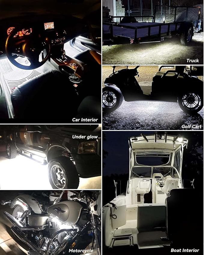 12V Led Light Strip 24" Connectable White Led Strip Lights for Cars Golf Cart Motorcycle Boat Trucks Waterproof Interior& Exterior, 4Pack