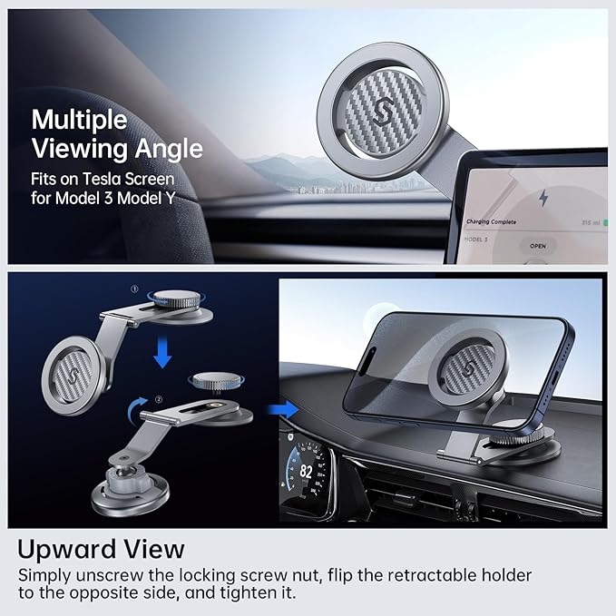 SYNCWIRE Fits MagSafe Car Mount for Universal Dashboard & Tesla Screen,Kevlar Silver Magnetic Phone Holder for Car,Super Stable Magnetic Car Phone Mount for iPhone 17 Pro Max 16 15 14 13 12&All Phones