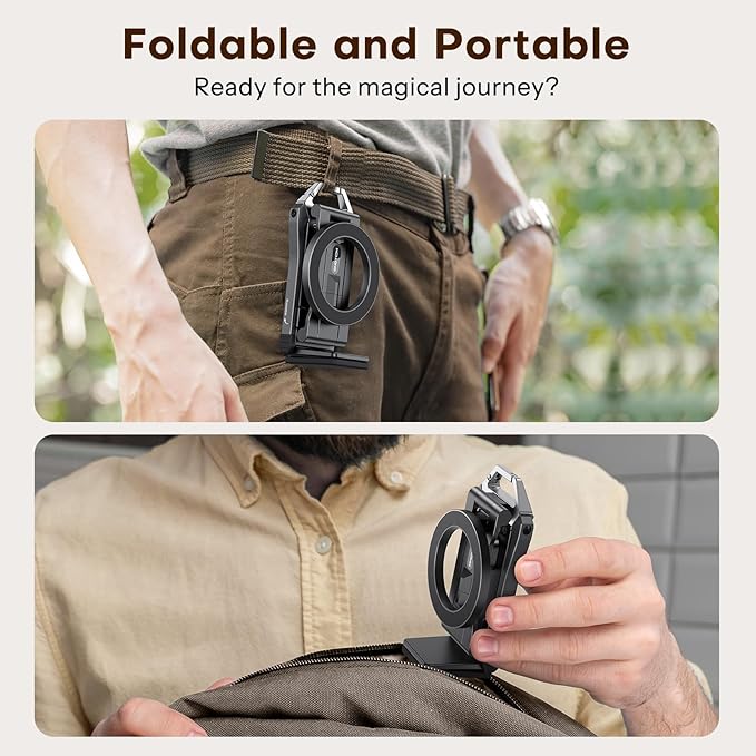 [2 Pack] OMOTON 360°Rotating for MagSafe Tripod, Adjustable Aluminum Magnetic Phone Tripod for iPhone 17/16/15/14 Pro Max Air, Foldable Cell Selfie Stick Fits Vlog, Gym, Travel Essentials Accessories