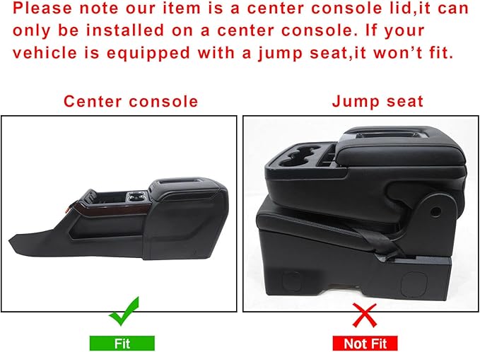 ECOTRIC Center Console Armrest Lid Compatible with 2014-2018 Chevrolet Silverado/GMC Sierra, 2015-2020 Tahoe Yukon Suburban Replace for 0227083AA L0227083AA w/Steel Bracket Black Artificial Leather