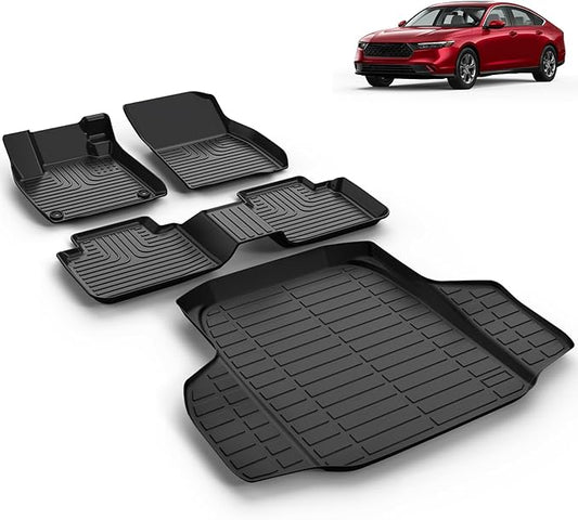 All Weather Car Floor Mats & Cargo Liner Set Fit for Honda Accord & Accord Hybrid 2023 2024 2025 Floor Liners Trunk Liner Cargo Mat Accessories Black