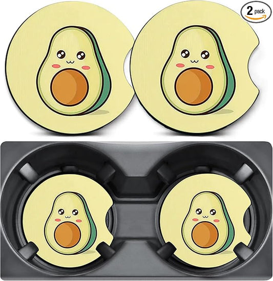 2 Pack Car Coasters for Cup Holders,Avocado Car Cup Holder Coasters,2.75" Universal Size Anti Slip Rubber Mat,Automotive Interior Accessories,Automotive Cup Holder Decal Decor for Women,Men