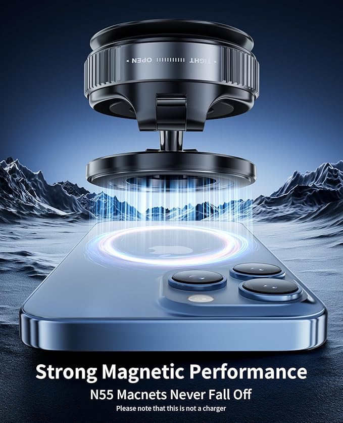 Suction Cup Phone Mount,Vacuum Magnetic Phone Holder for Car,360 Adjustable Vacuum Magnetic Phone Holder,Magnet Car Mount for All Smartphones & All Vehicle & Gym/Bathroom Mirror