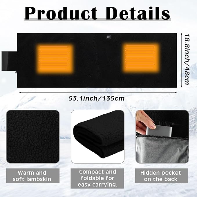 VIHOSE 2 Pack Portable Heated Seat Cushions Lambswool Heated Chair Pad 3 Heat Levels Foldable Heating Seat Pads for Car, Office Chair, Sofa, Camping, Travel, Power Bank Not Included