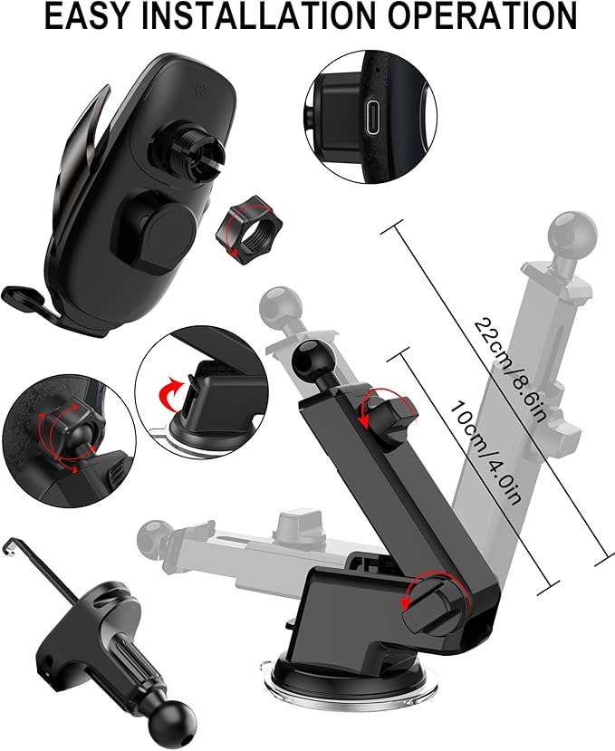 Wireless Car Charger Mount, Fast Charging Auto Clamping 15W Intelligent Dual Control Induction Car Phone Holder Mount Wireless Charging Compatible with All iPhone Android Smartphone