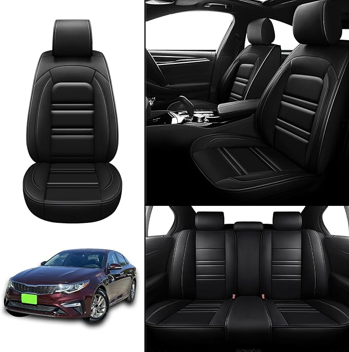 Seat Covers for kia Optima 2003-2020 | 5-Seats Leather Seat Covers, Easy to Install Automotive Seat Covers Full Set (Full Set, Black)