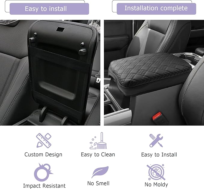 2025 2026 F 250 F 350 F 450 Super Duty Center Console Cover Compatible with 2023 2024 2025 2026 Ford F250 F350 F450 Super Duty Accessories F-250 F-350 F-450 Armrest Arm Rest Console Cover(Thick Black)