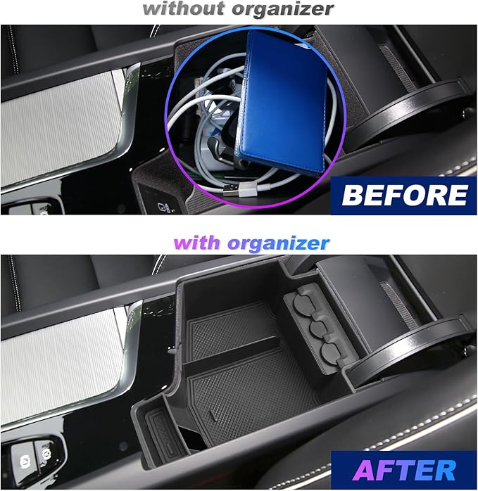 SXCY for 2018-2024 2025 XC60/2018-2024 XC90 Center Console Organizer for Volvo XC60 Accessories 2024 2025 XC60 Center Console Tray 2024 XC60 XC90 Armrest Console Organizer(with Coin Holder)