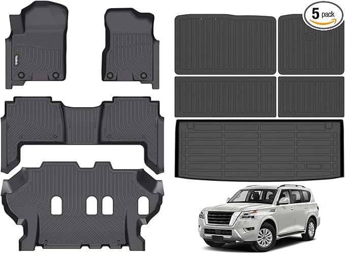 Wailtnb-All Weather Floor Mats & Cargo Liner Backrest Mat for Nissan Armada 2019-2024 Bench & Infiniti QX80 Custom Fit Nissan Armada 2019-2024 Bench & Infiniti QX80 Waterproof Durable Accessories