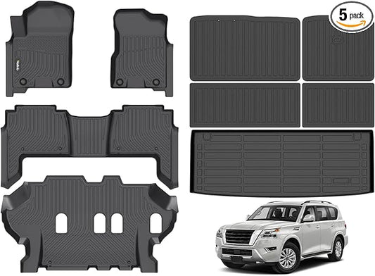 Wailtnb-All Weather Floor Mats & Cargo Liner Backrest Mat for Nissan Armada 2019-2024 Bench & Infiniti QX80 Custom Fit Nissan Armada 2019-2024 Bench & Infiniti QX80 Waterproof Durable Accessories