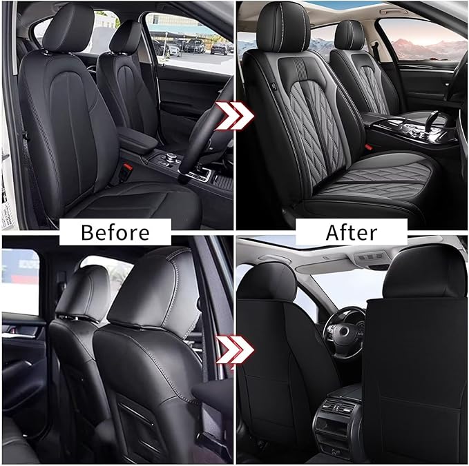 TTX LIGHTING Seat Covers Fit for Honda Civic 2003-2026 Front Seat Covers Faux Leather Car Seat Covers Breathable Waterproof Car Seat Protector (2 Seats, Black&Grey)