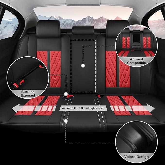 TTX LIGHTING Seat Covers Fit for Toyota 4Runner 2003-2026 Seat Covers Full Set Car Seat Covers Faux Leather Breathable Waterproof Car Seat Protector (5 Seats, Black&Red)