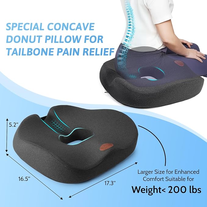 Donut Pillow,Tailbone Pain Relief Cushion, Hemorrhoid Pillow with Two Humps Hip Curve Design, Donut Pillow for Postpartum Pregnancy, L Size Donut Cushion, Grey