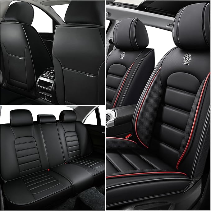 Seat Leather Cover Custom Fit for Toyota bZ4X 2023-2025, Waterproof Leather Seat Protectors, Ultimate Wear Resistance Seat Covers (Front Pair, Black&Red)