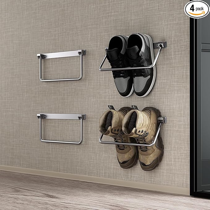 Safoner RV Shoe Storage Solution- Aluminum Camper Shoe Rack, Wall-Mounted Organizer Shelf, Efficient Space-Saving Holder for Various Footwear, Essential Accessories for Travel Trailers- 4 Packs