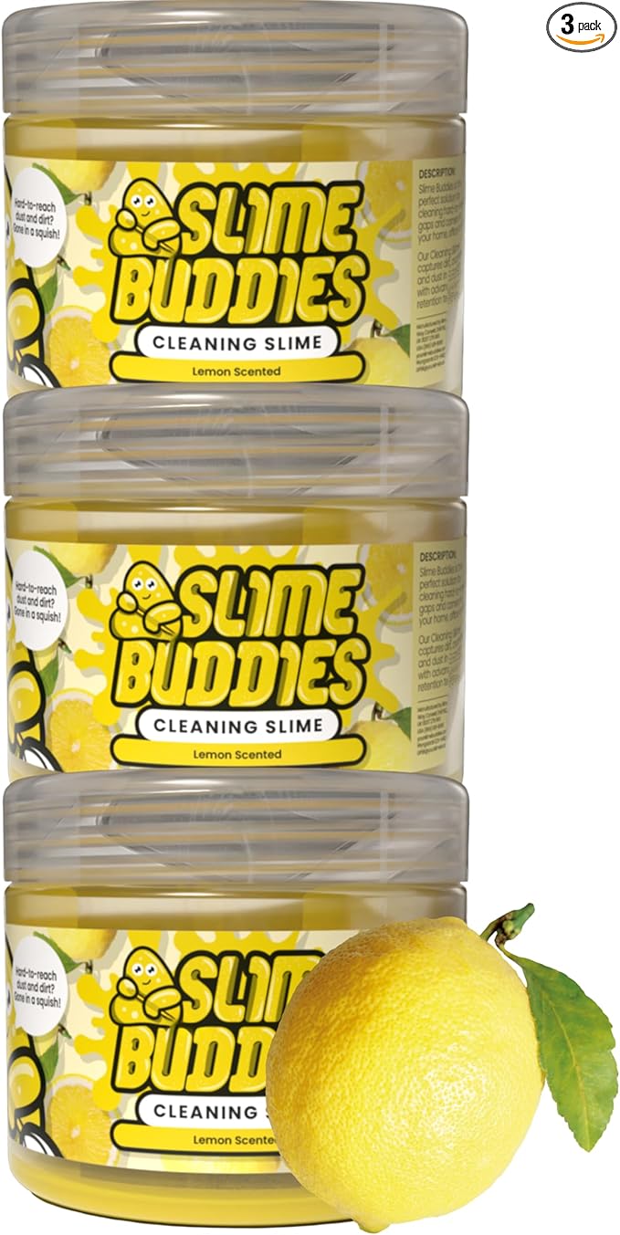 Slime Buddies Car Cleaning Gel Putty - 3 Pack Lemon Scented Interior Detailing Tool for Cup Holder, Air Vent & Keyboard - Reusable Auto Detailing Accessories - Dust Remover Goop - Gifts for Men Women