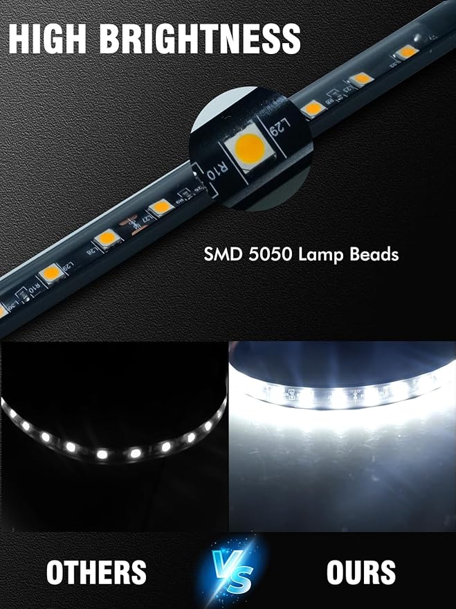 8 Pcs Car Led Light Strip IP67 Waterproof 11" Flexible Led Lights Underglow 12V for Car Motorcycle Boat Golf Cart Interior Exterior Decoration - White